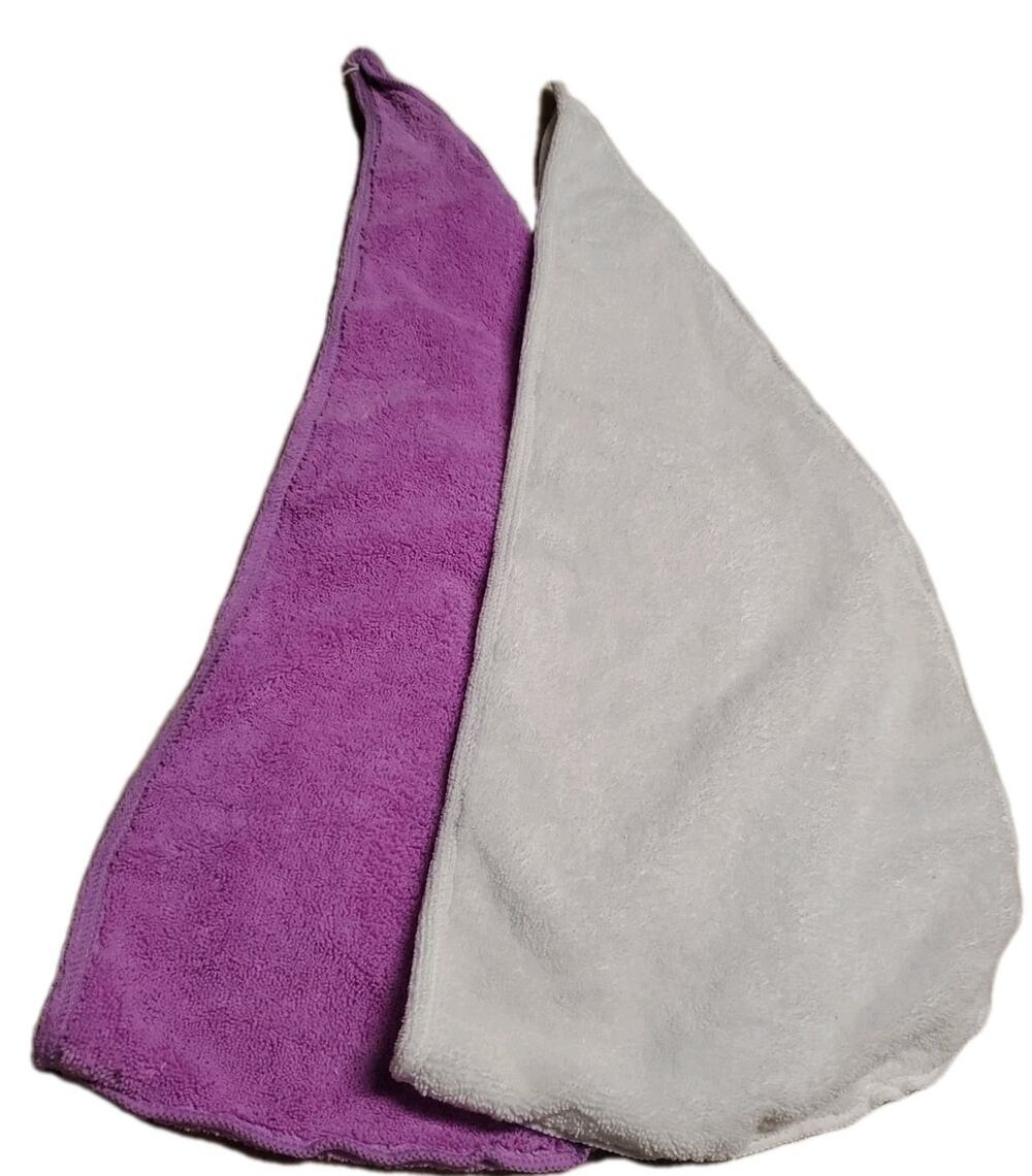 2 Performance Dry Hair Towels Wraps Button White Purple Quick Dry Microfiber
